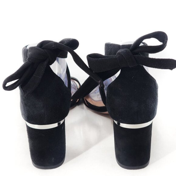 LEWIT Black Suede Wrap Around Tie Lace Up Block Heel Sandals - Picture 6 of 10
